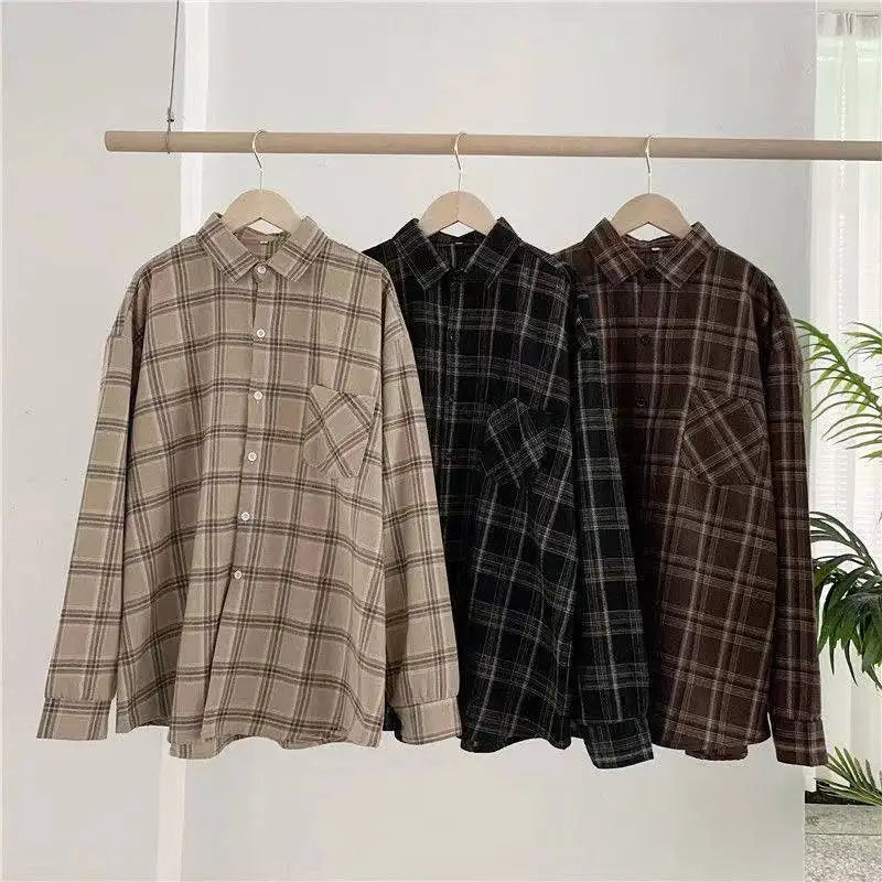 StillSerene™ Vintage Plaid Shirt for Women – Oversized Long Sleeve Autumn Style
