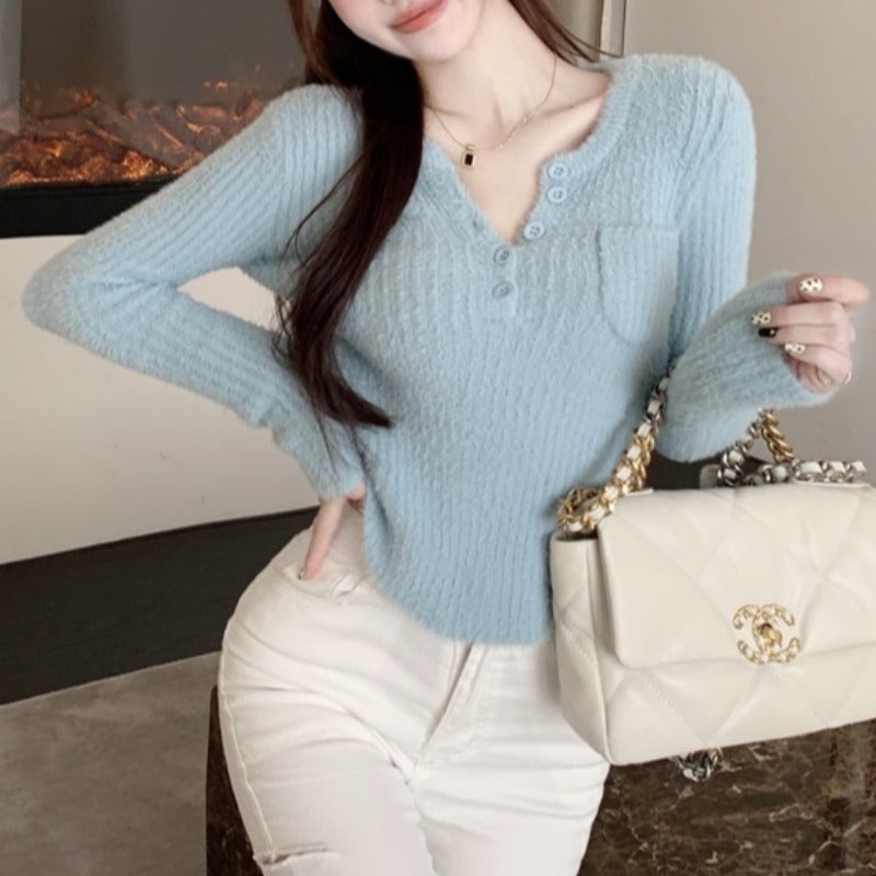 StillSerene™ Mink Sweater for Women. White, pink & blue sweater for Autumn
