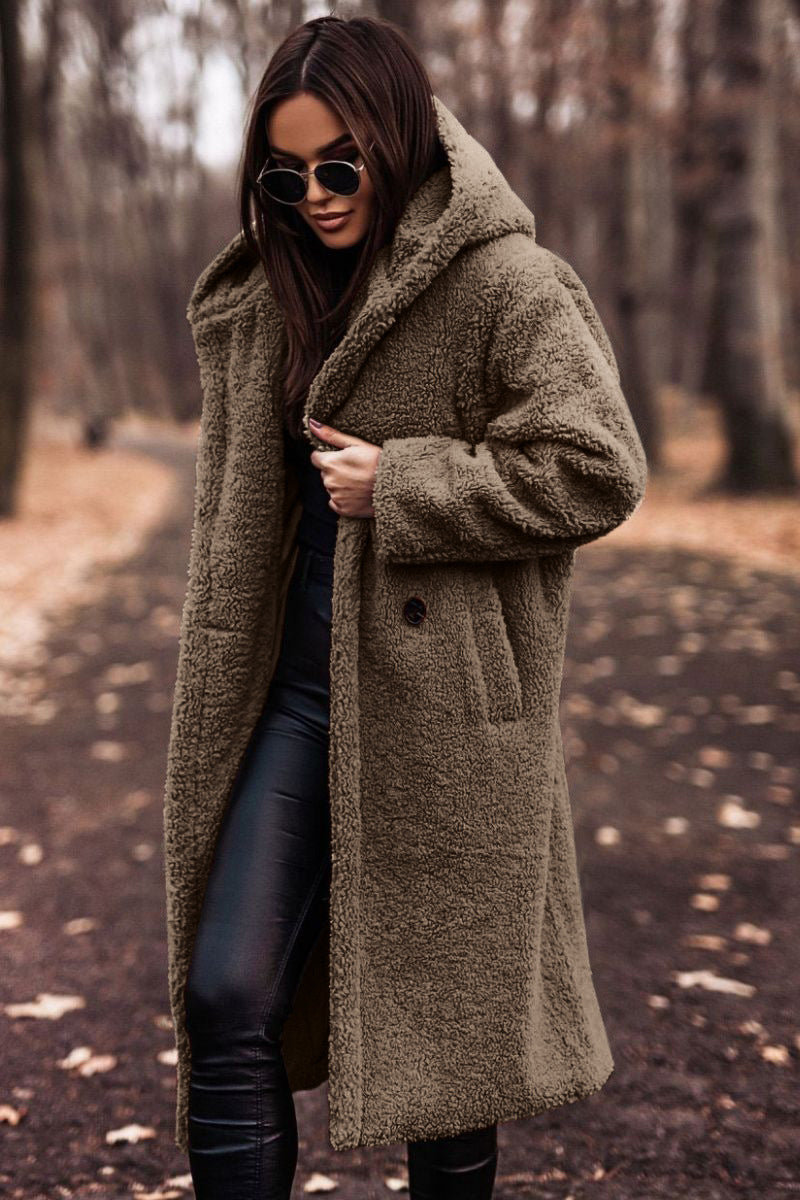 Elegant Women's Long Teddy Coat  Warm Faux Fleece Autumn Jacket