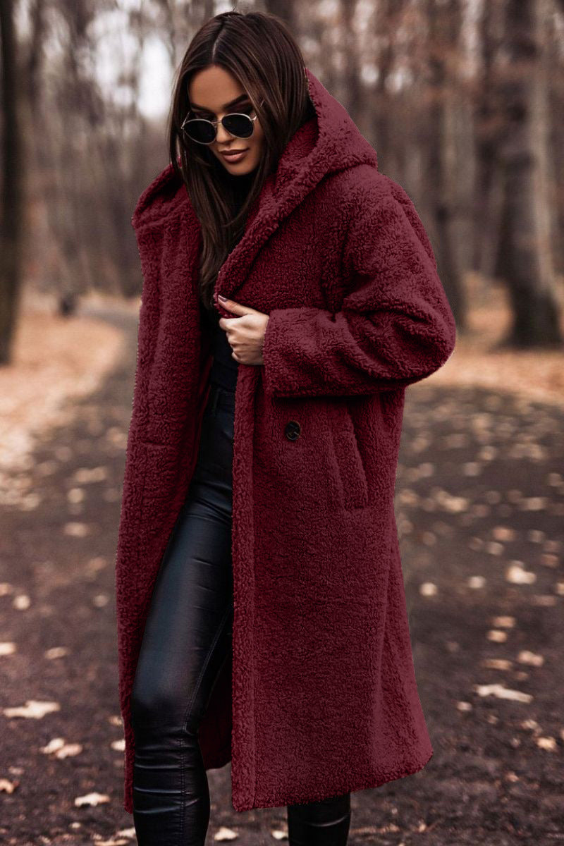 Elegant Women's Long Teddy Coat  Warm Faux Fleece Autumn Jacket