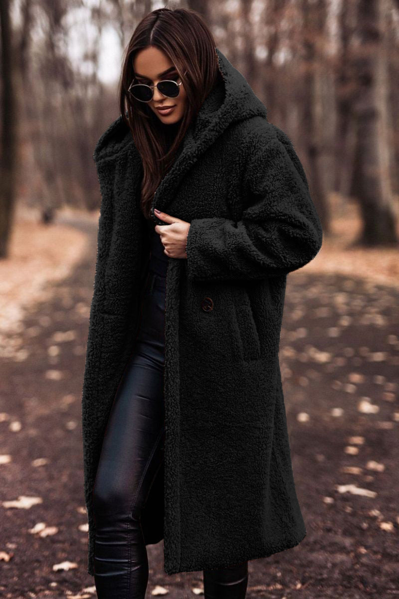 Elegant Women's Long Teddy Coat  Warm Faux Fleece Autumn Jacket