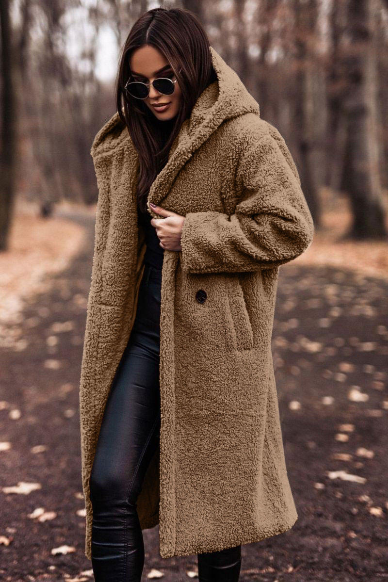 Elegant Women's Long Teddy Coat  Warm Faux Fleece Autumn Jacket
