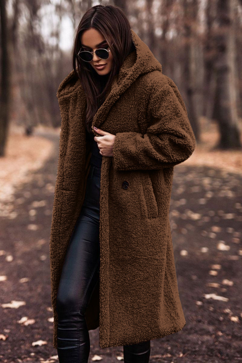 Elegant Women's Long Teddy Coat  Warm Faux Fleece Autumn Jacket