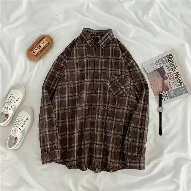 StillSerene™ Vintage Plaid Shirt for Women – Oversized Long Sleeve Autumn Style