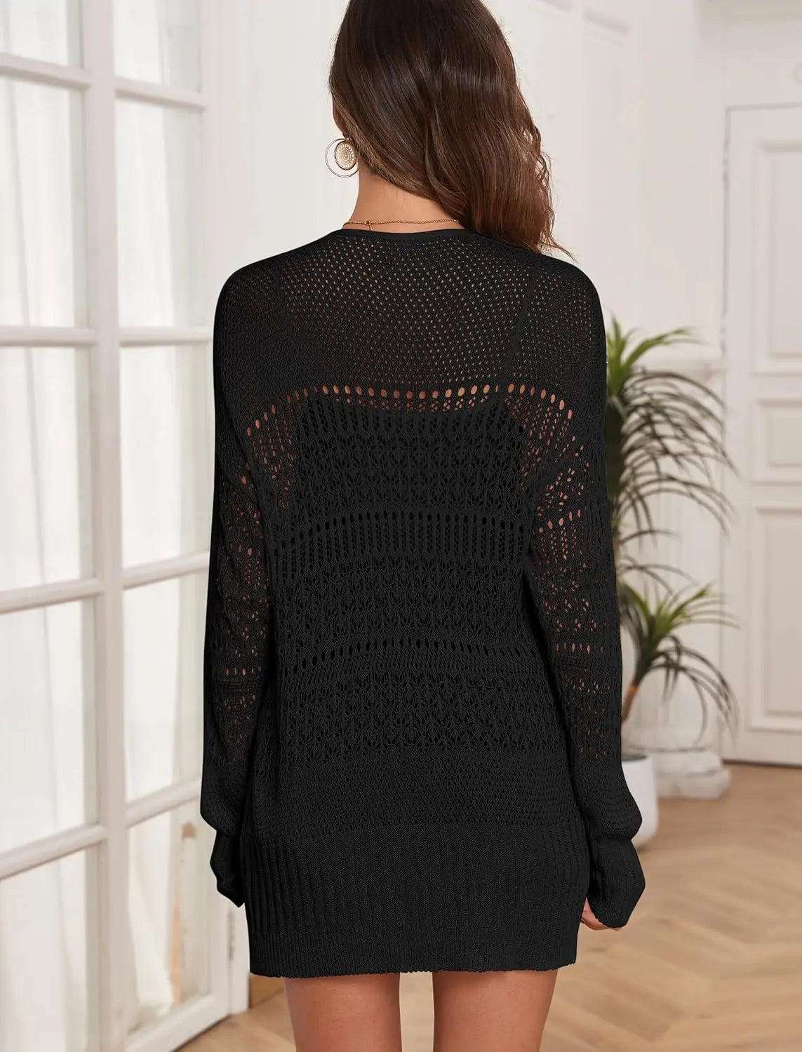 StillSerene™ Women's Autumn Cardigan - Lightweight Crochet in white & black.