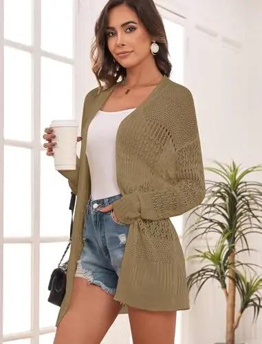 StillSerene™ Women's Autumn Cardigan - Lightweight Crochet in white & black.