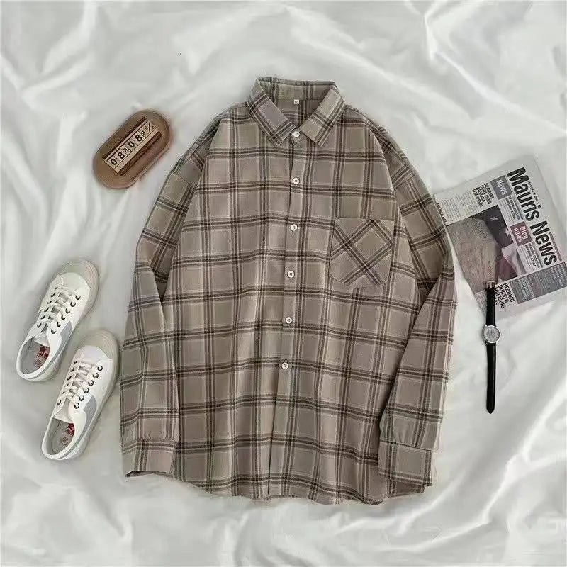 StillSerene™ Vintage Plaid Shirt for Women – Oversized Long Sleeve Autumn Style