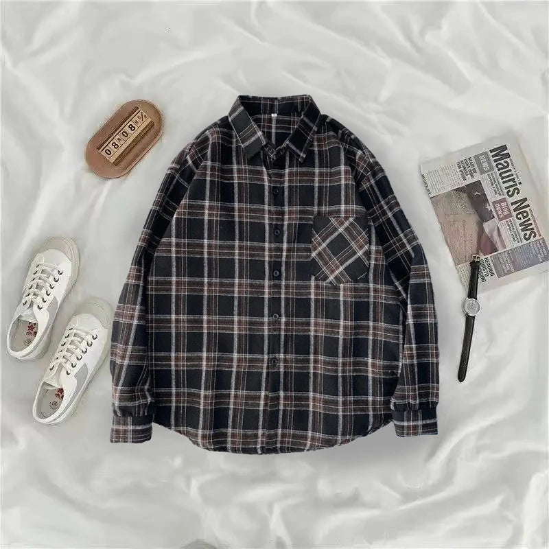 StillSerene™ Vintage Plaid Shirt for Women – Oversized Long Sleeve Autumn Style