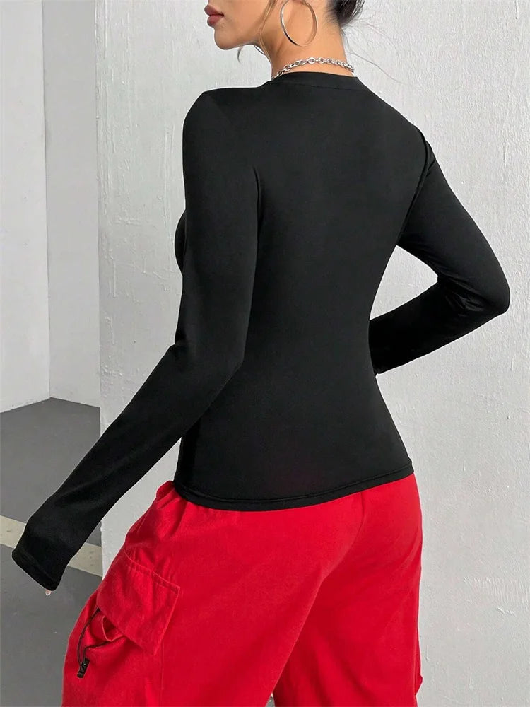 StillSerene™ Spiderman long sleeve top for women. Y2K bodyfitting top