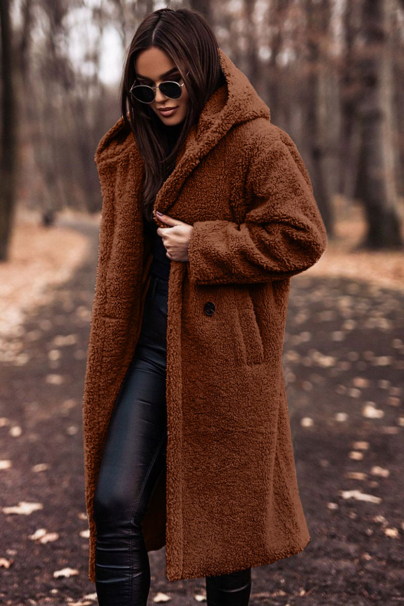 Elegant Women's Long Teddy Coat  Warm Faux Fleece Autumn Jacket