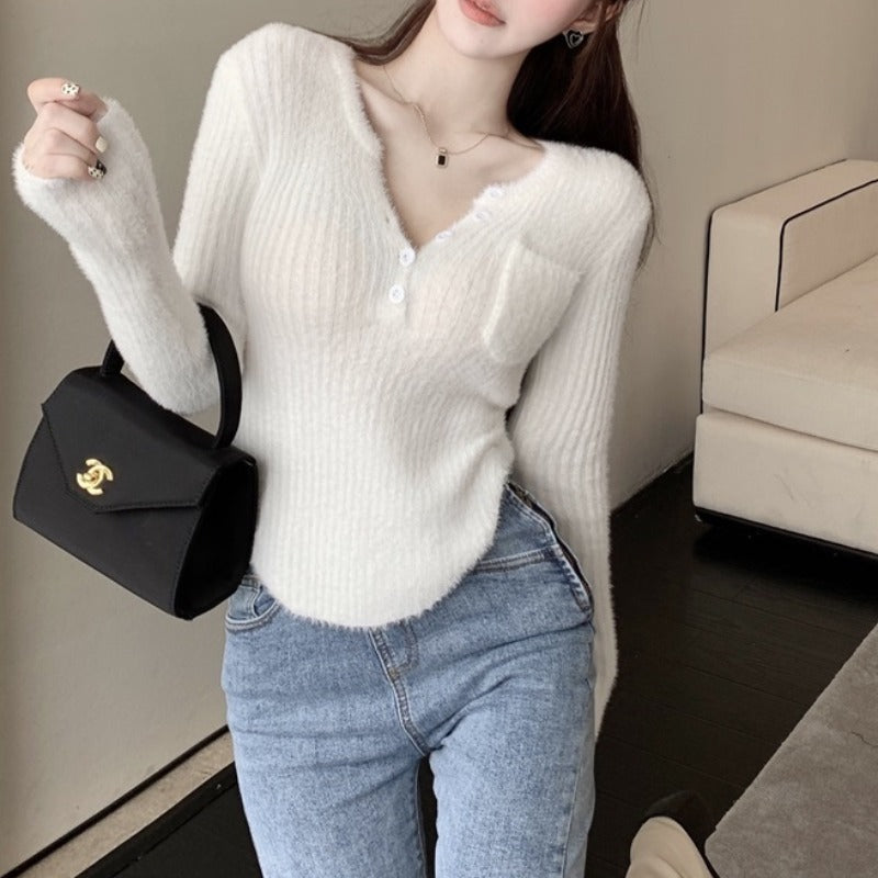 StillSerene™ Mink Sweater for Women. White, pink & blue sweater for Autumn