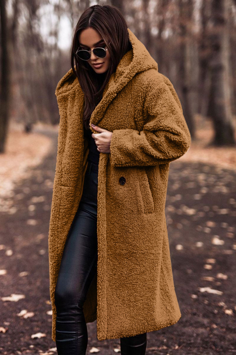 Elegant Women's Long Teddy Coat  Warm Faux Fleece Autumn Jacket